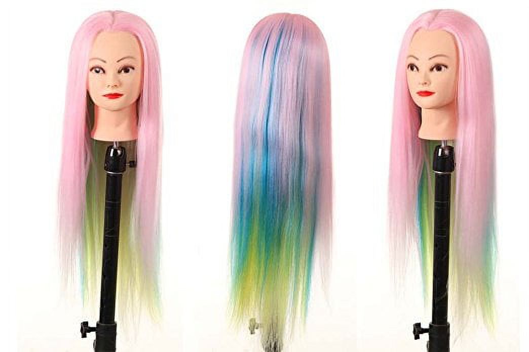 Cosmetology Mannequin Head YAKI SYNTHETIC HAIR #Blue/Pink/Yellow
